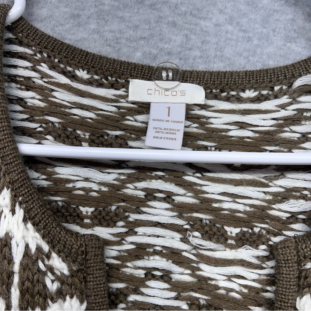 Chico's Chocolate and Ivory Knit Cardigan - Picture 4 of 10